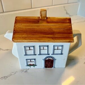 Vintage Cottage House Shaped Teapot Hand Painted Made in Italy Italian